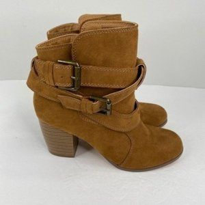 AEO Block Heel Suede Double Wrap Ankle Booties 8
